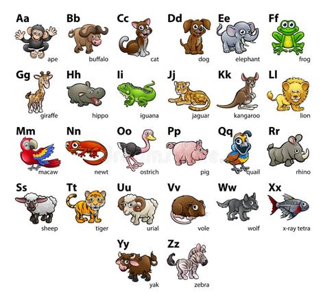 Animal Alphabet Chart Set stock vector. Illustration of animal - 104234708