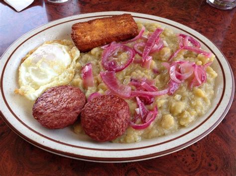 Dominican Breakfast: mangu (cooked green banana), pickled onion, fried ...