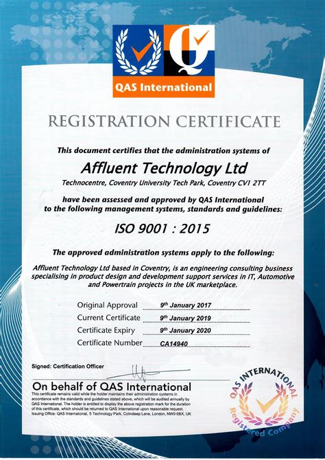 ISO 9001 Certification at Affluent - Quality Assurance Certification