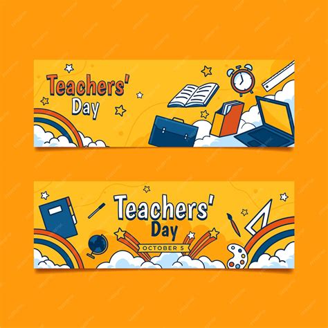 Free Vector | Hand drawn teachers' day horizontal banners set