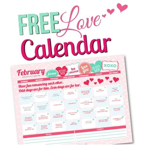 Free Printable February 2015 Love Calendar