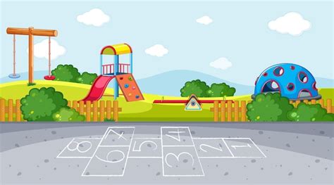 Premium Vector | Hopscotch on playground background