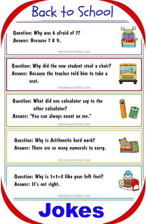 Printable Back to School Jokes for Kids, bookmark format | School jokes ...