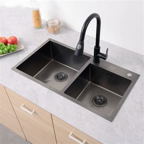 304 stainless steel kitchen sink basins with thick double bowl groove ...