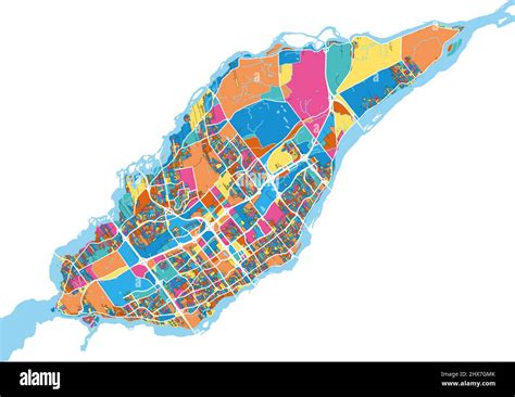 Laval, Quebec, Canada colorful high resolution vector art map with city boundaries. White ...