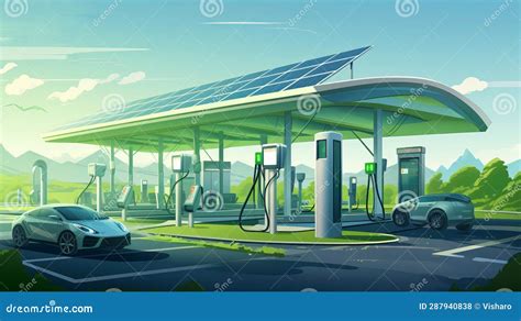 Car Charging Station with Solar Panels Stock Illustration ...