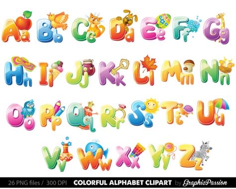 Items similar to Illustrated Alphabet clipart color alphabet Digital ...