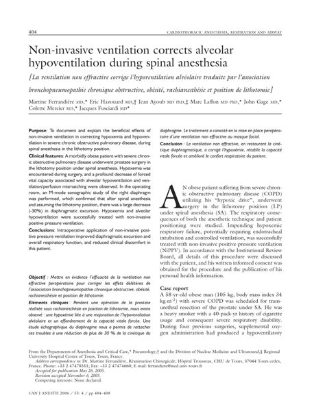 (PDF) Non-invasive ventilation corrects alveolar hypoventilation during spinal anesthesia