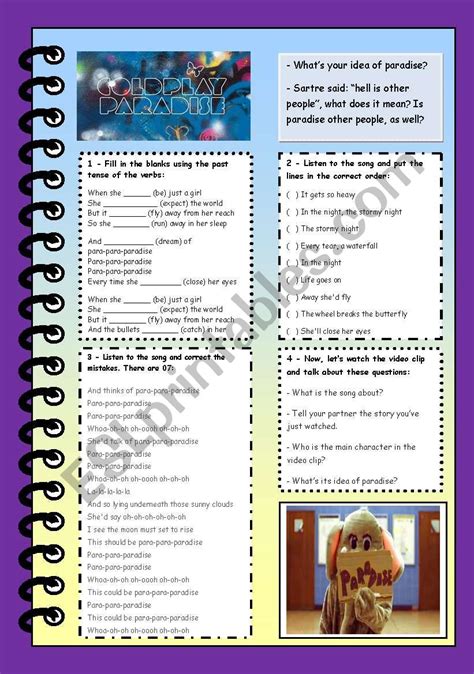 PARADISE - song by Coldplay - ESL worksheet by teacher emmy