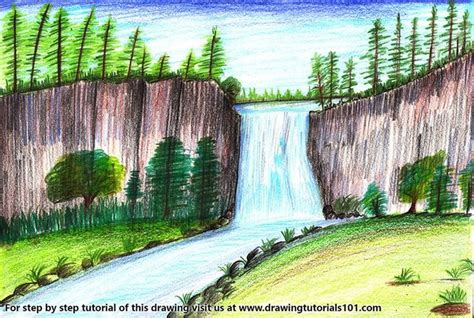 Learn How to Draw a Beautiful Waterfall (Waterfalls) Step by Step : Drawing Tutorials | Easy ...