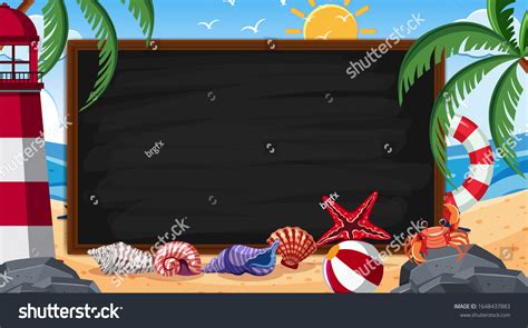 Border Template Beach Scene Background Illustration Stock Vector ...