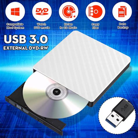 USB 3.0 External DVD CD Drive, Slim Portable External DVD/CD RW Burner Drive for Laptop ...