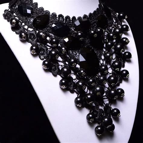 Aliexpress.com : Buy Fashion Gothic Jewelry Chocker Necklace Big Stone Black Lace Beads Necklace ...