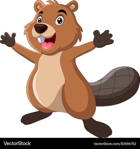 Cartoon funny beaver pose waving Royalty Free Vector Image