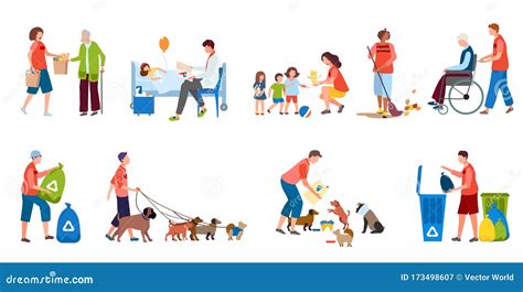 Volunteer Helping People and Animals, Social Service Cartoon Character, Vector Illustration ...