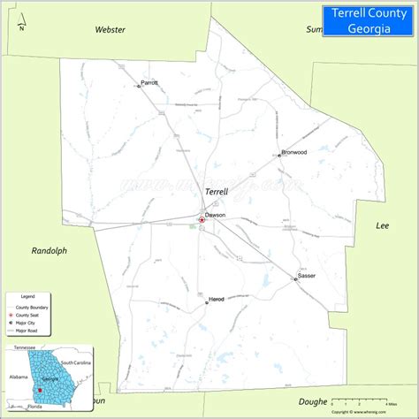 Map of Terrell County, Georgia showing cities, highways & important ...