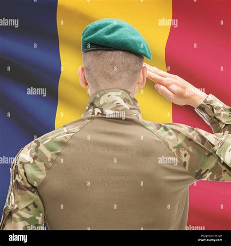 Soldier in hat facing national flag series - Chad Stock Photo - Alamy