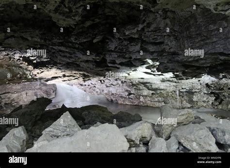 Karst cave. Cave in carbonate rocks, Visible layers of limestone, layered limestone Stock Photo ...