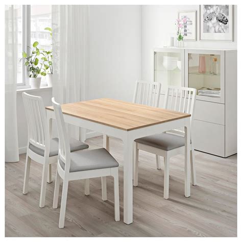 EKEDALEN oak veneer, white stained, Extendable table, Min. length: 80 ...