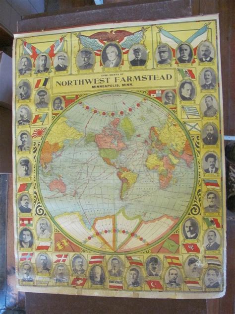 Antique World Atlas Wall Map with Leaders of World Harding Trotsky | #2001075961