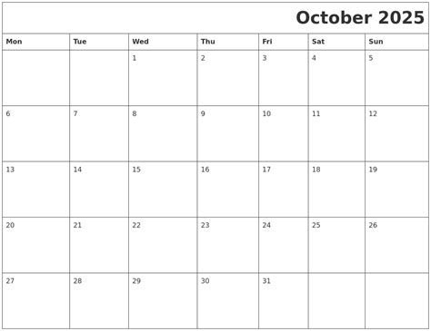 October 2025 Download Calendar