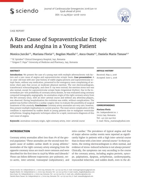 (PDF) A Rare Cause of Supraventricular Ectopic Beats and Angina in a Young Patient