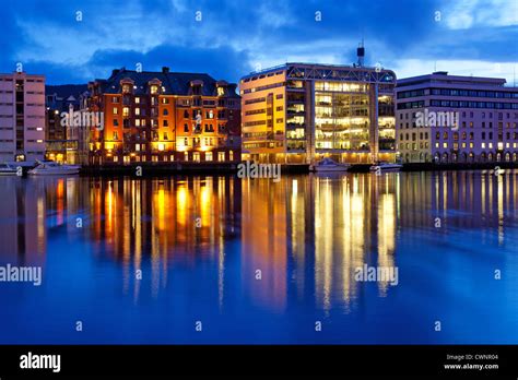 Bergen city in Norway at night Stock Photo - Alamy