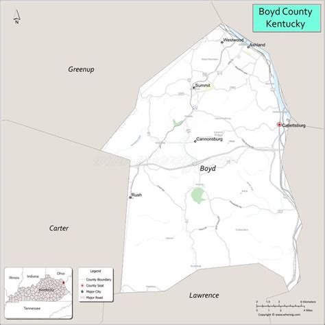 Map of Boyd County, Kentucky showing cities, highways & important places. Check Where is Boyd ...