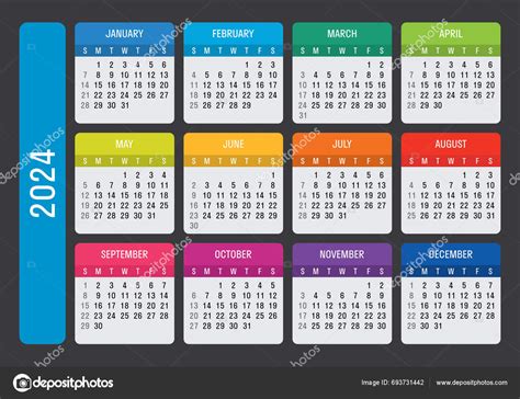 2024 Calendar Printable 2024 Calendar Stock Vector by ©tlgbrn 693731442