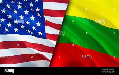 USA and Lithuania flags. 3D Waving flag design. USA Lithuania flag, picture, wallpaper. USA vs ...