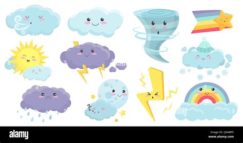 Cute weather characters set vector illustration. Cartoon colorful ...