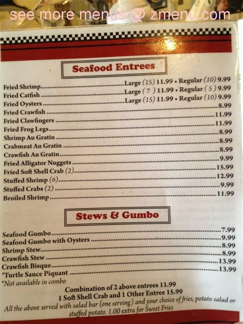 Menu at Landry's Seafood restaurant, Pierre Part