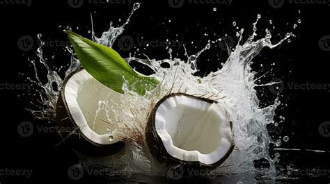 Coconut splash in water on black background generative AI 29640356 ...