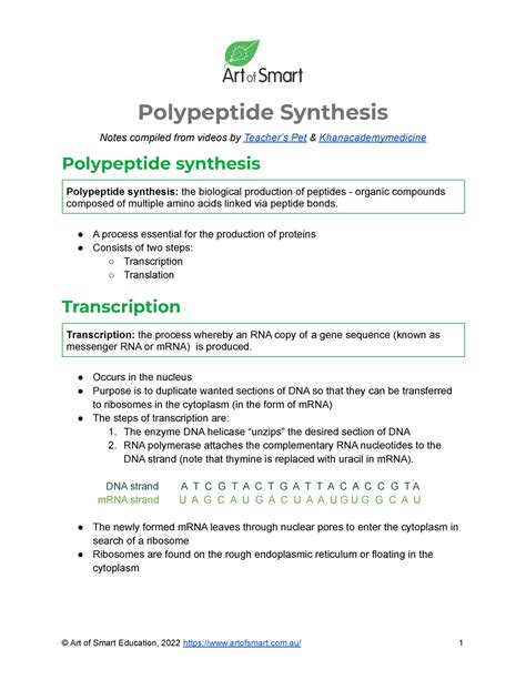 Polypeptide Synthesis - Polypeptide Synthesis Notes compiled from ...