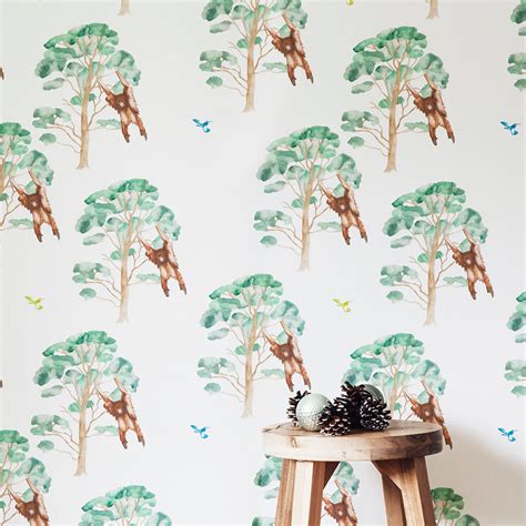 Monkey Print Nursery Wallpaper, Kids Room Monkey Design Wall Decor ...