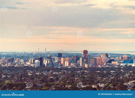 Adelaide City Skyline at Dusk Stock Photo - Image of landmark ...