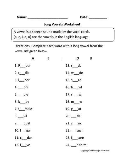 Short And Long Sounds Of Vowels Worksheets