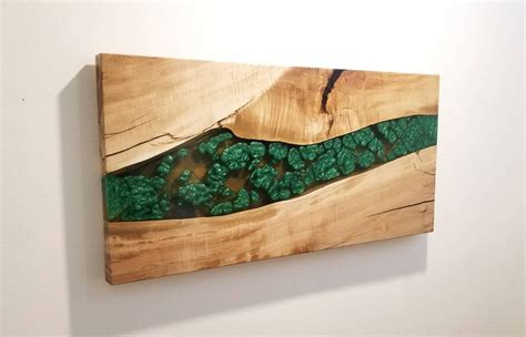 Live Edge Maple Wood and Bubbling Green Epoxy Wall Mount Wood and Epoxy ...