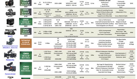 Fletcher Camera Comparison Chart 2013 | CineD