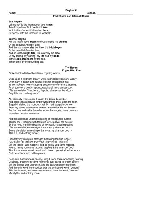 End Rhyme and Internal Rhyme Worksheet.docx | Rhyme | Poetry