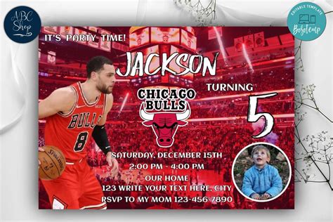 Chicago Bulls Birthday Invites Instant Download | Bobotemp