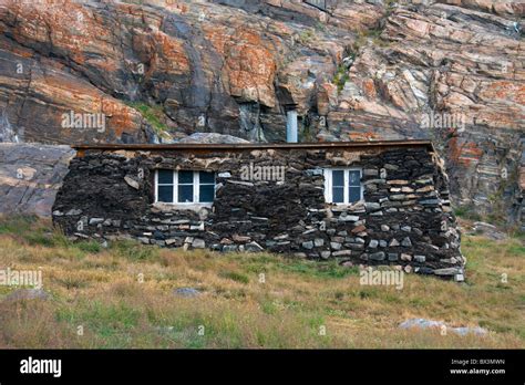 Qarmaq / qammaq, a traditional sod house at the Uummannaq Museum, North ...