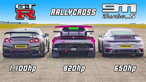 Drag race: tuned Nissan GT-R vs EV rallycross car vs Porsche 911 Turbo ...