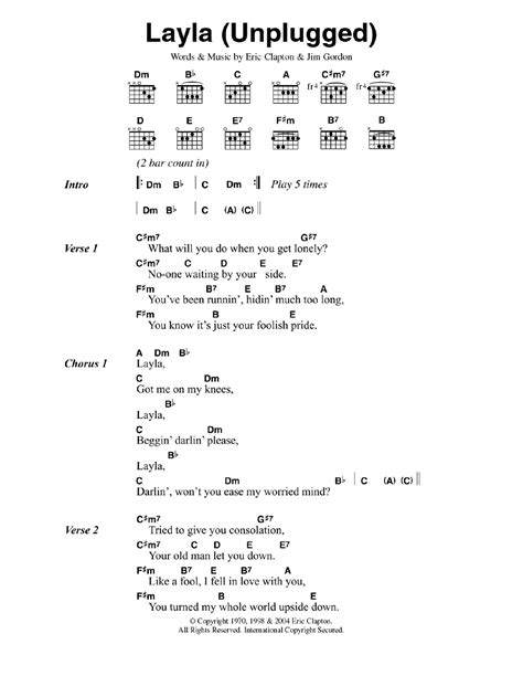 Layla (unplugged) by Eric Clapton - Guitar Chords/Lyrics - Guitar ...