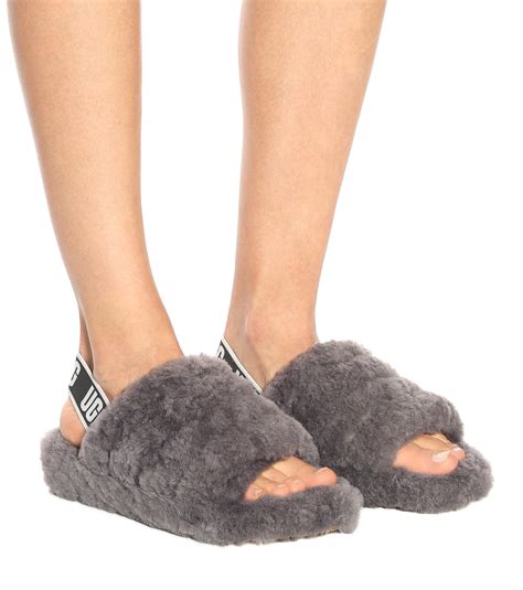 UGG Fluff Yeah Fur Slides in Charcoal (Gray) - Lyst