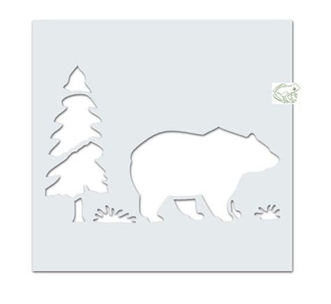 Bear Stencil, Winter Stencil, Bear in the Wood, Pine Tree, Forest Animal, Woodland Stencil ...