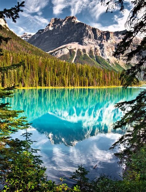 Emerald Peak reflecting in Emerald Lake, Yoho National Park, British ...