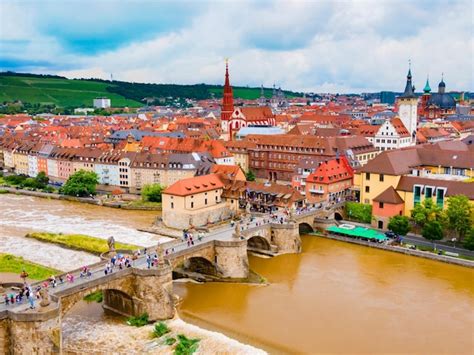 Premium Photo | Old main river bridge and wurzburg old town aerial ...