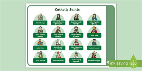 Catholic Saints List Display Poster - Religion - Twinkl