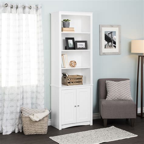 Simple Tall Bookcase with 2 Shaker Doors White | Brylane Home